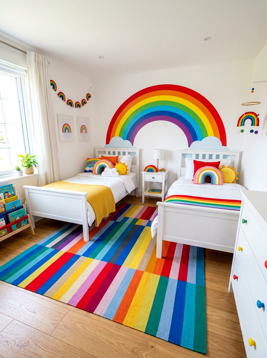 Rainbow Theme Decor - 30 girls shared bedroom ideas