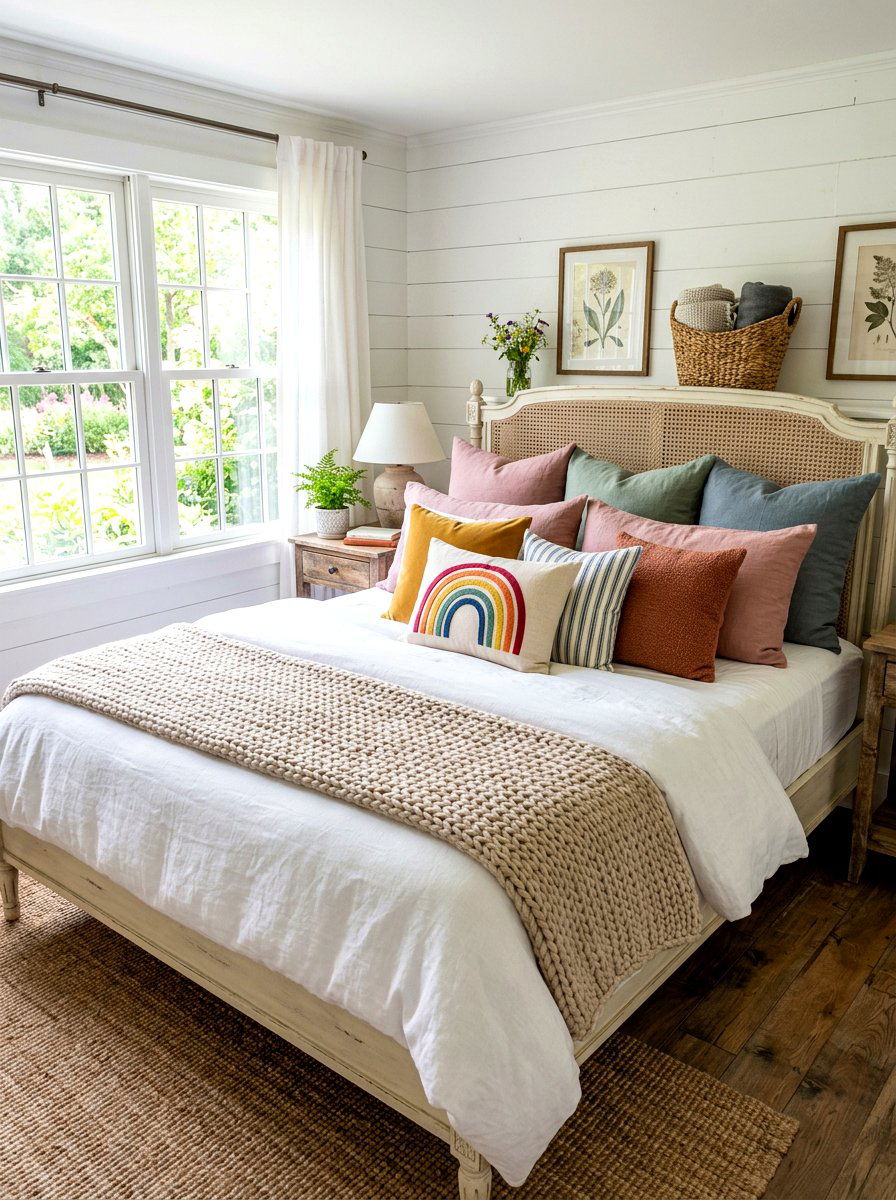 Rainbow Throw Pillow Decor - 30 muted rainbow bedroom ideas