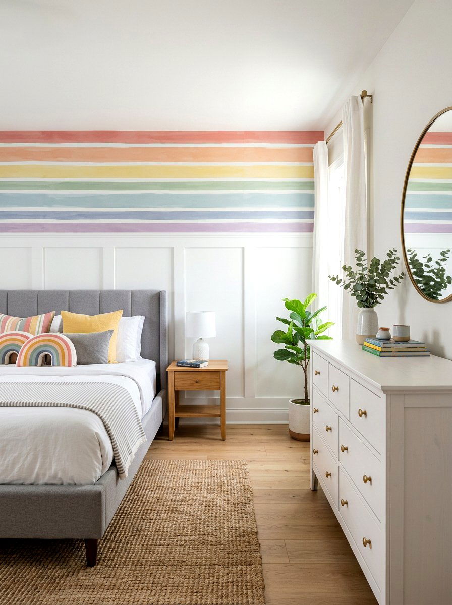 Rainbow Wainscoting Wall - 30 muted rainbow bedroom ideas