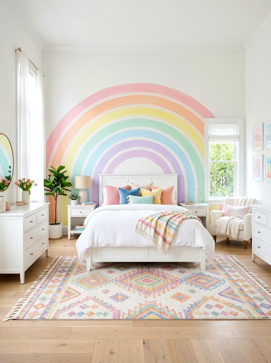 Rainbow Wall Mural - 30 creative kids room ideas