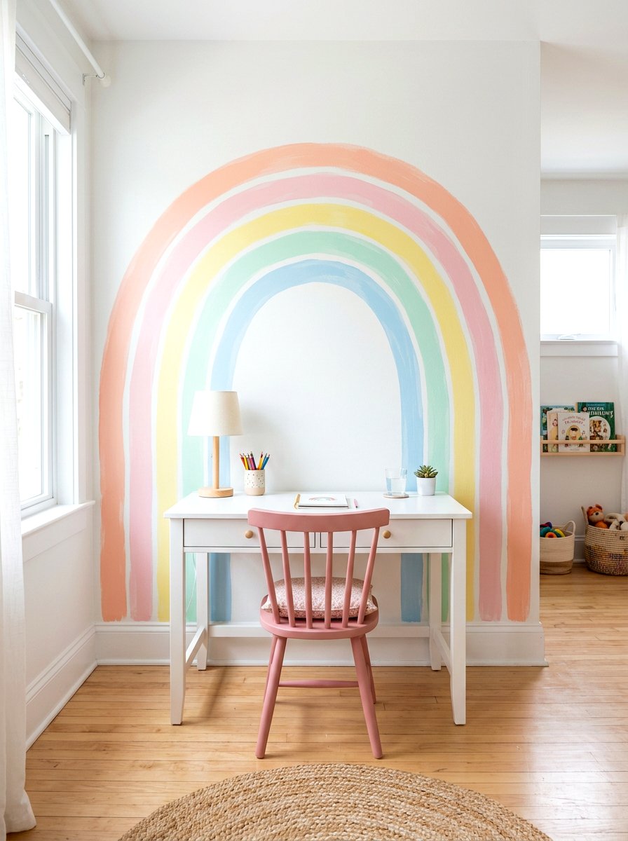Rainbow Wall Mural - 30 kids desk wall ideas
