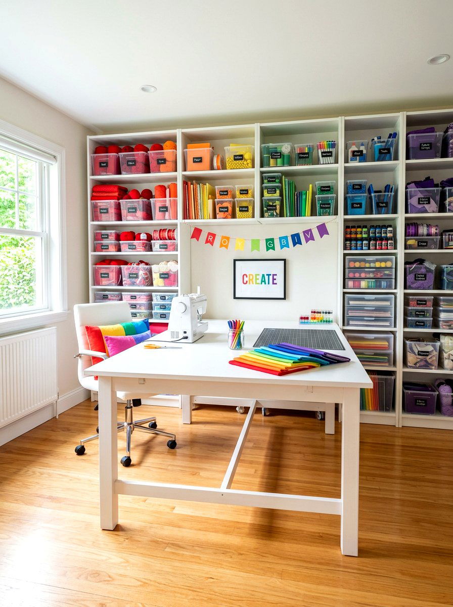 Rainbow color coded craft room - 30 kids craft room ideas