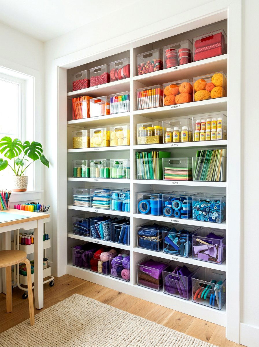 Rainbow craft storage - 30 craft closet ideas