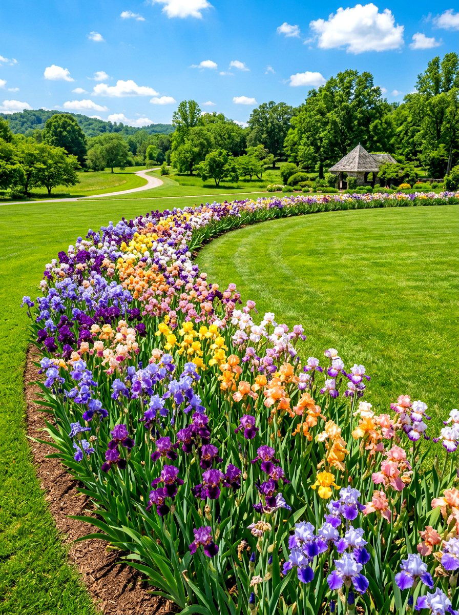 Rainbow iris mass planting - 30 iris garden ideas
