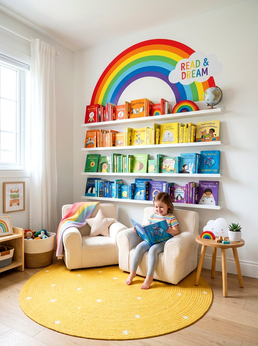 Rainbow nursery reading corner - 30 nursery reading corner ideas aesthetic