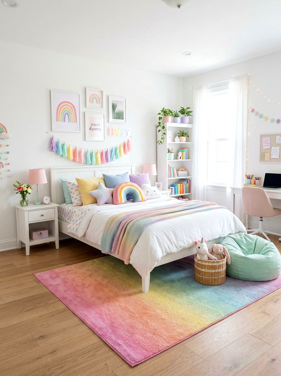 Rainbow pastel bedroom - 30 soft girl room ideas