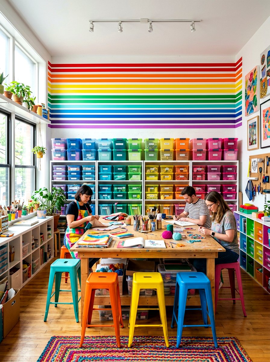 Rainbow tape stripes - 30 tape wall art display ideas