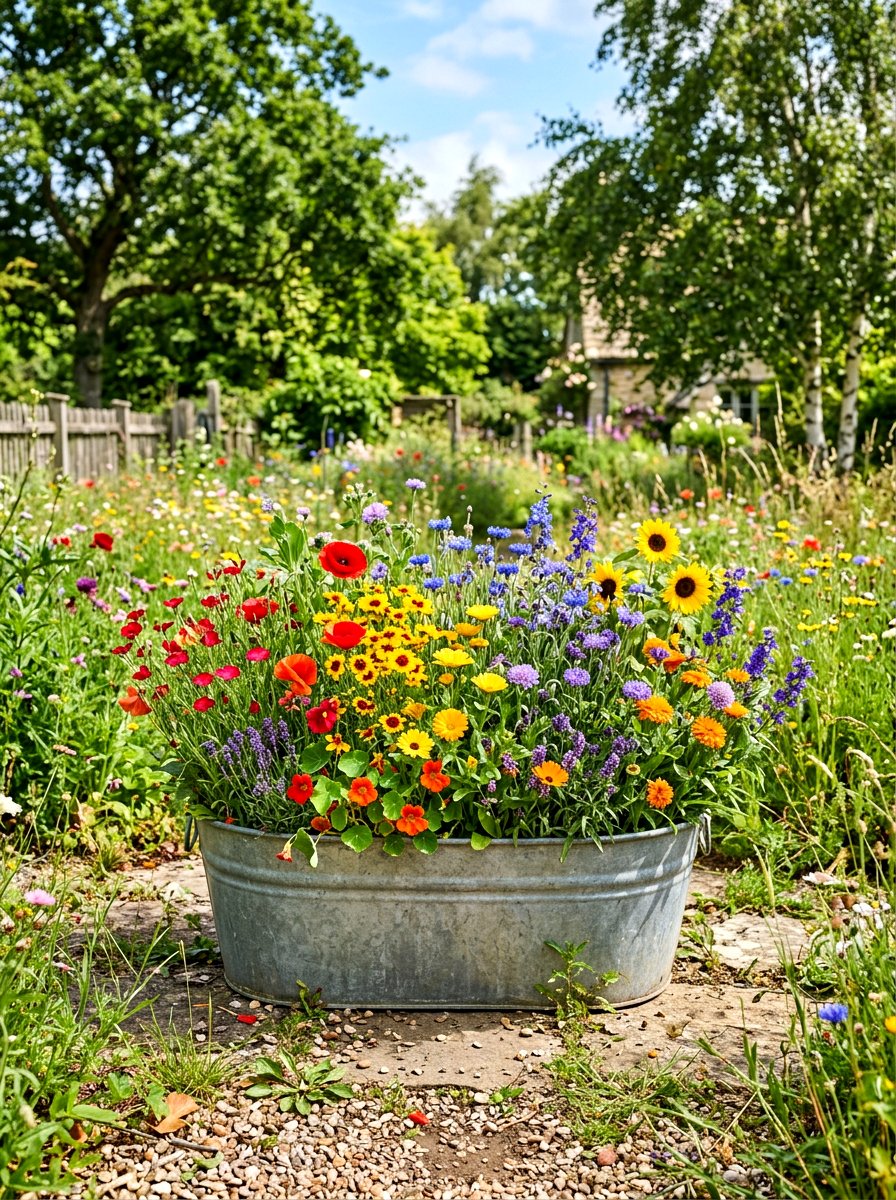 Rainbow wildflower container garden - 30 container garden color ideas