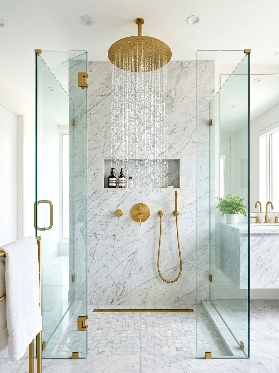 Rainfall shower head layout - 30 spa shower bathroom ideas