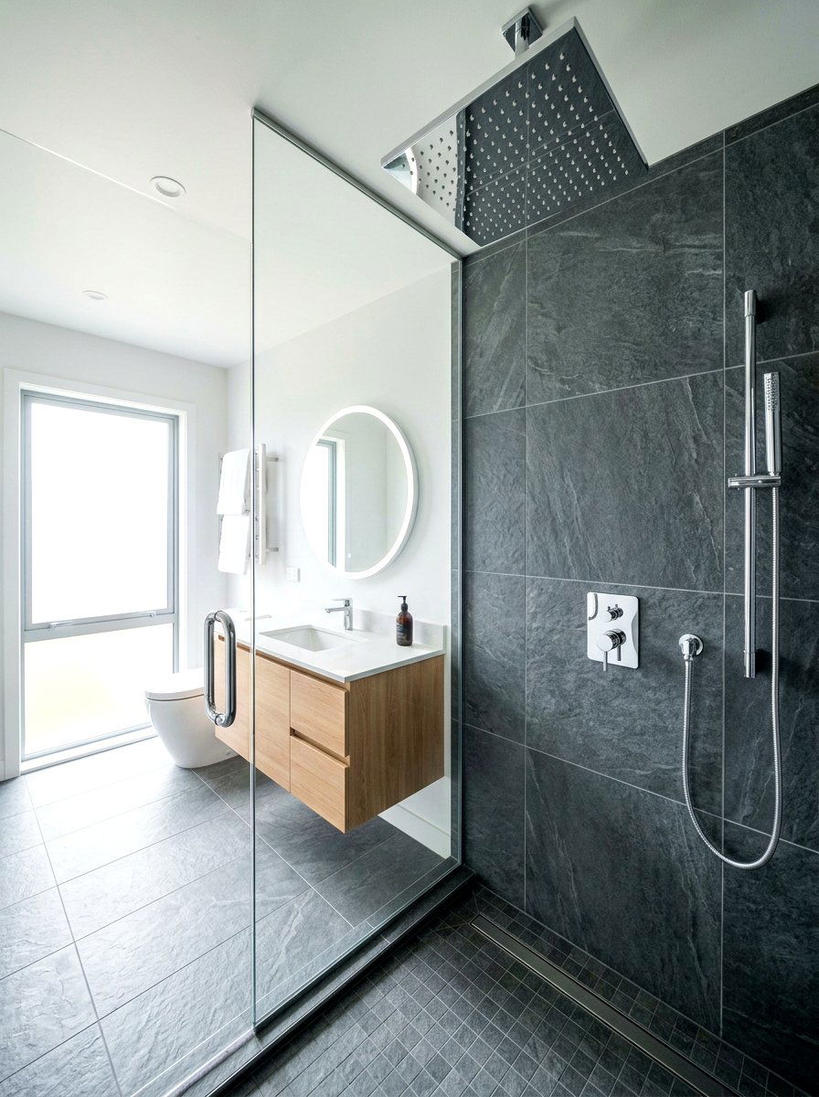 Rainfall shower head - 30 rental bathroom ideas