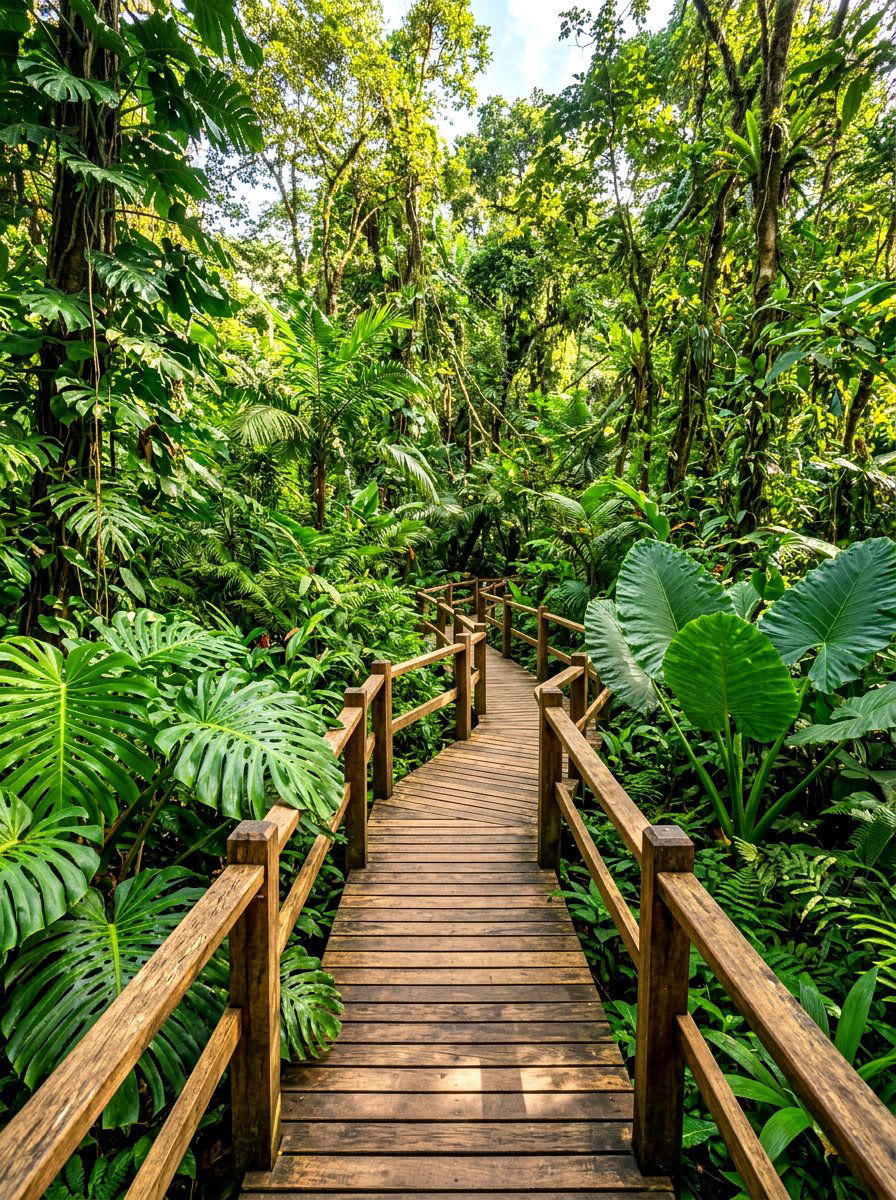Rainforest boardwalk path - 30 tropical backyard landscaping ideas