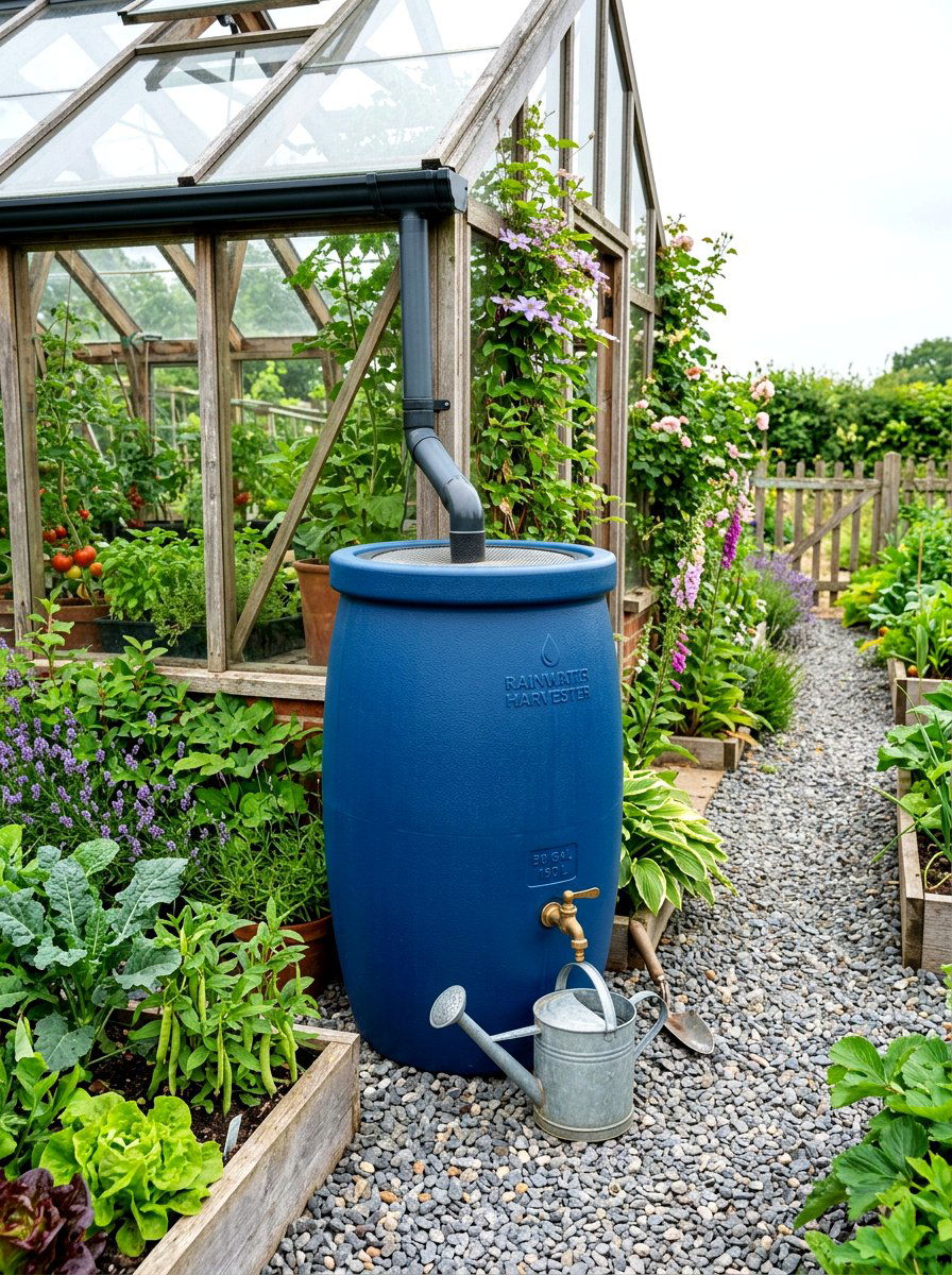 Rainwater Collection Barrel - 30 greenhouse corner ideas