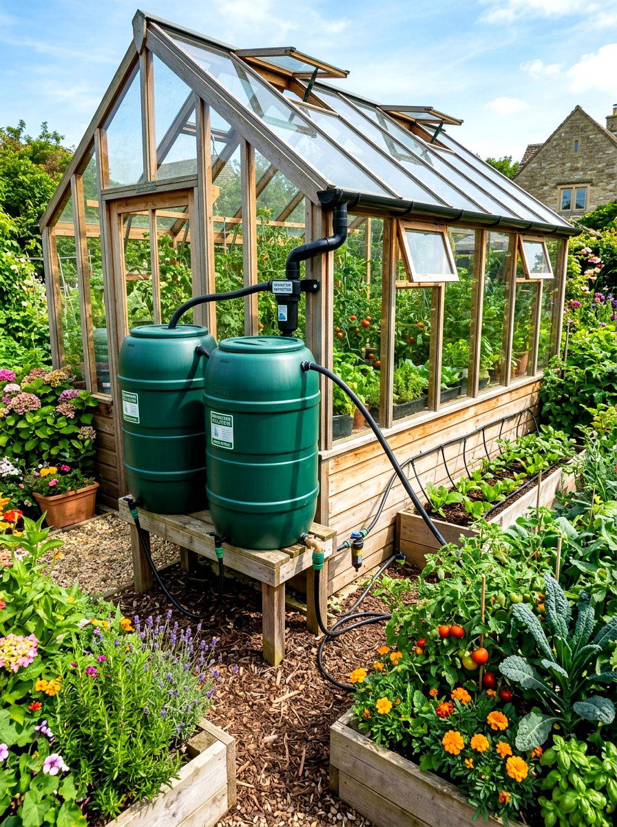 Rainwater Harvesting Collection Barrel - 30 greenhouse watering setup ideas
