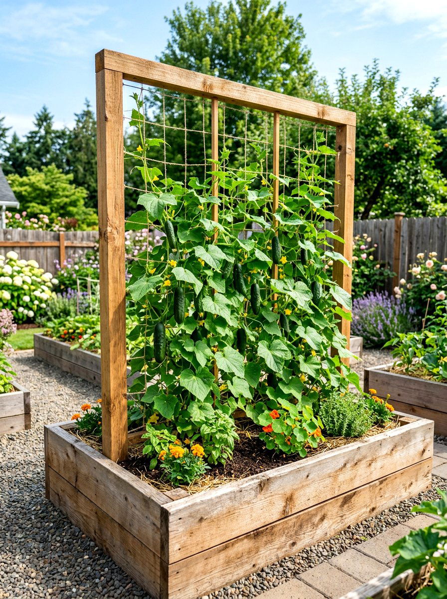 Raised Bed Integrated - 30 vegetable garden trellis ideas
