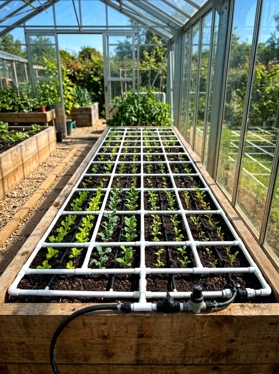 Raised Bed Irrigation Grid - 30 greenhouse watering setup ideas