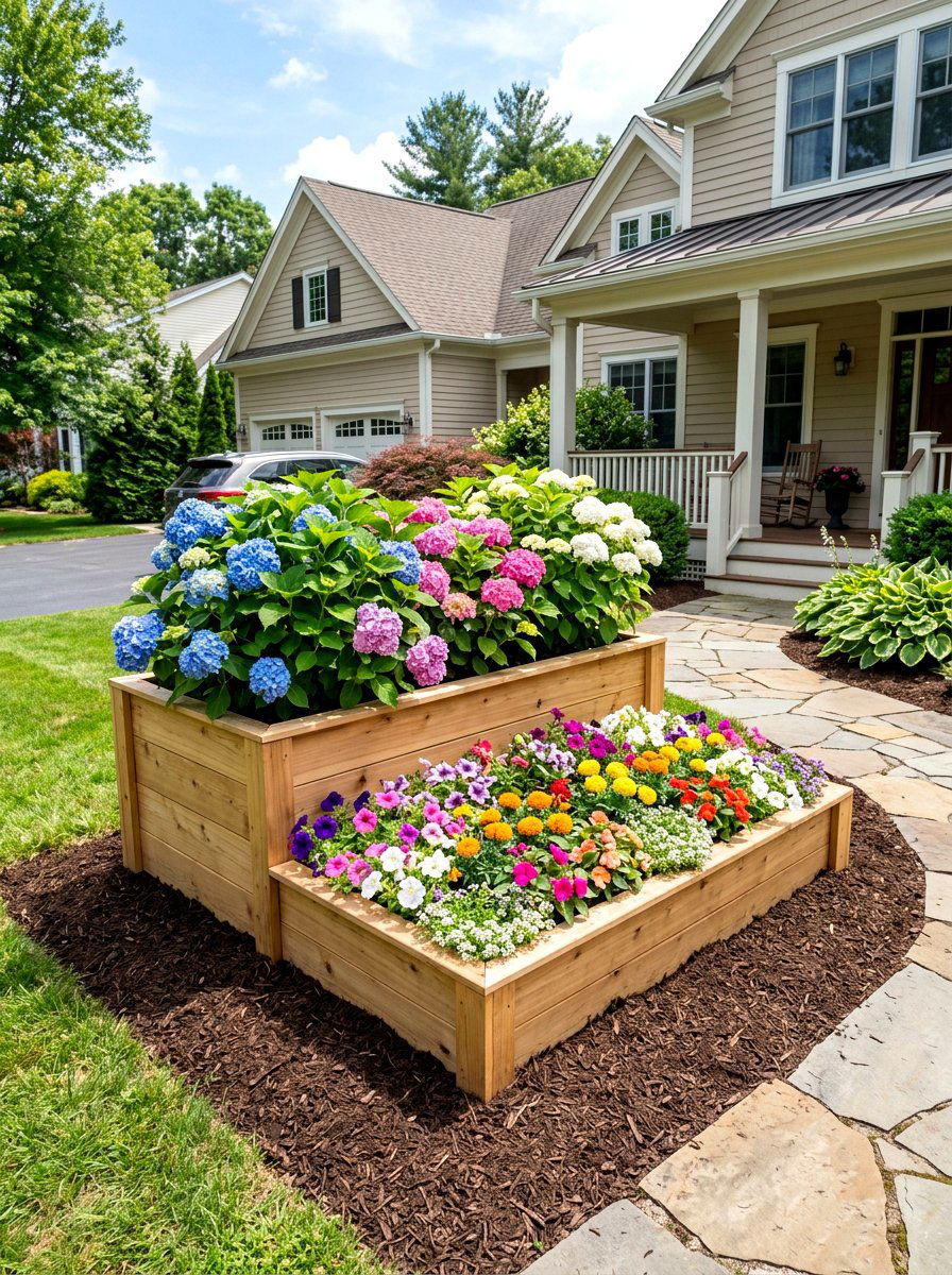 Raised Bed Layered Front Yard - 30 layered front yard landscaping ideas