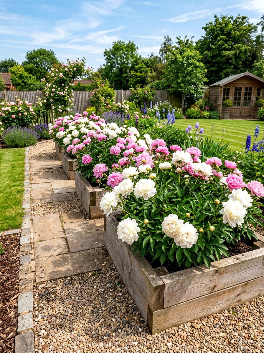 Raised Bed Peony Border - 30 peony border ideas