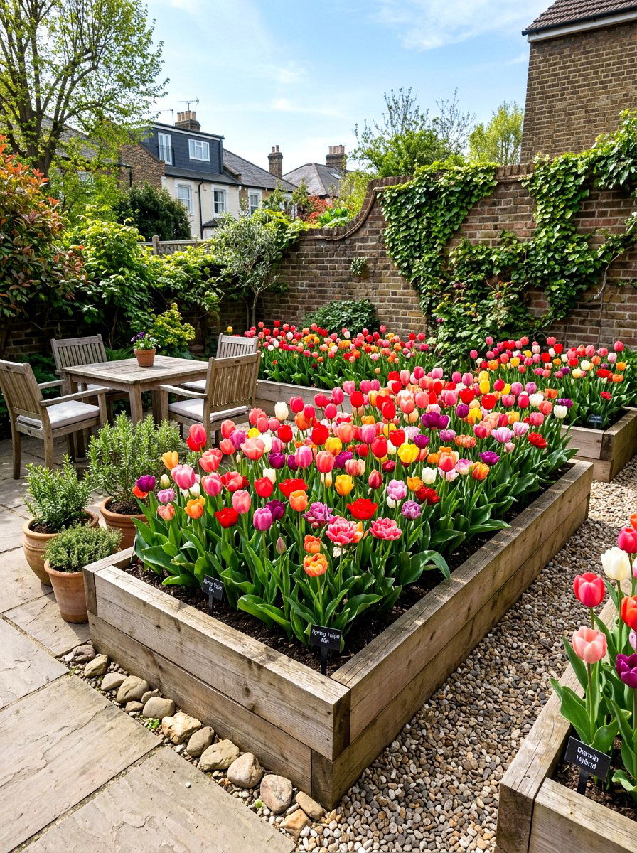 Raised Bed Tulip Garden - 30 tulip border ideas