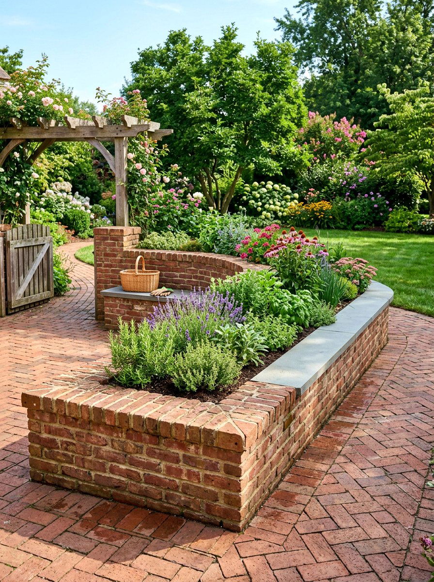 Raised Brick Garden Bed - 30 brick courtyard patio ideas