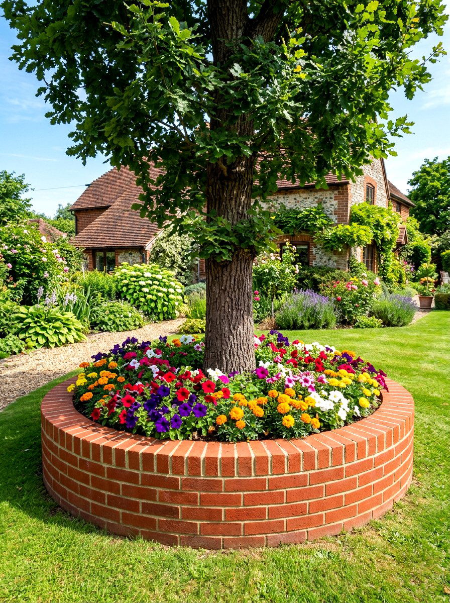 Raised Brick Tree Border - 30 tree ring flower bed ideas