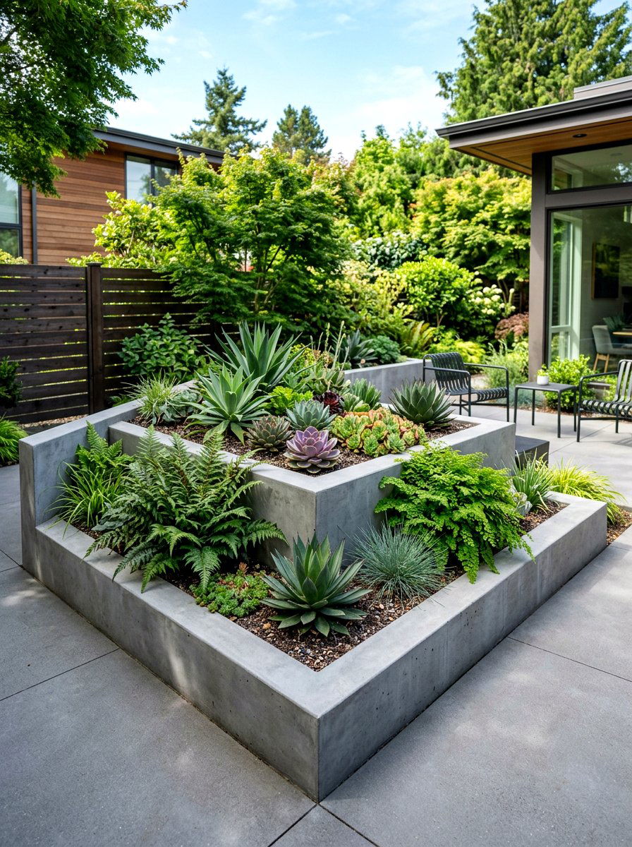 Raised Concrete Geometric Bed - 30 modern flower bed ideas