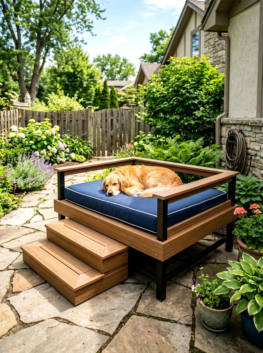 Raised Dog Bed Platform - 30 dog friendly backyard ideas