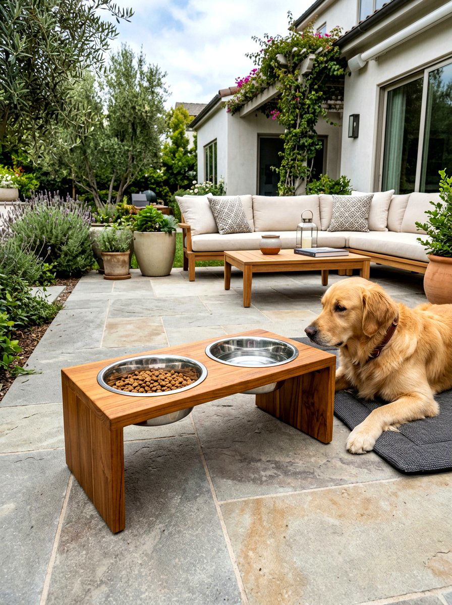 Raised Dog Feeder - 30 dog friendly patio ideas aesthetic