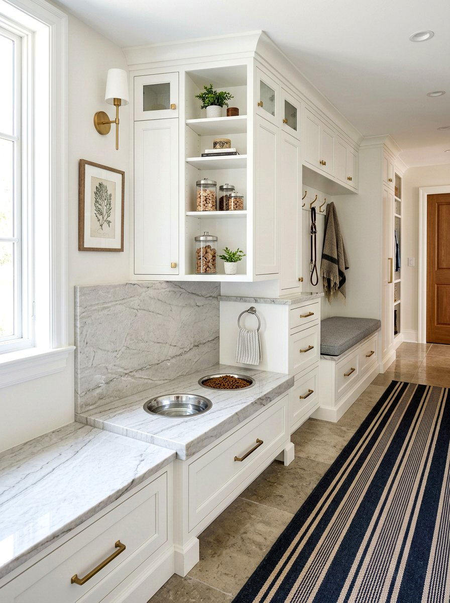 Raised Dog Feeding Station Mudroom - 30 pet friendly mudroom ideas