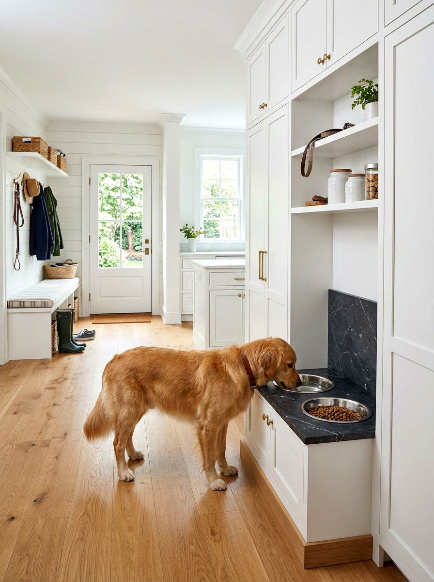 Raised Dog Feeding Station - 30 mudroom pet station ideas