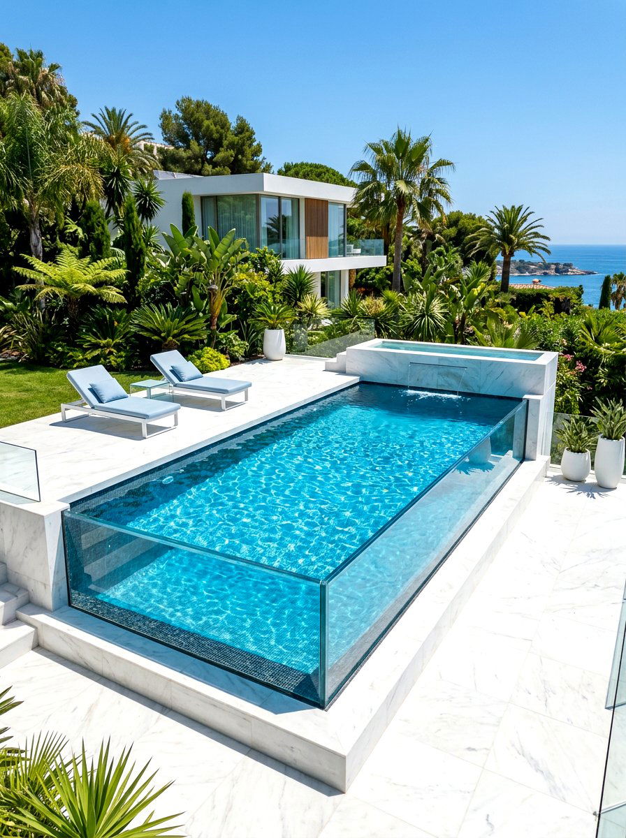 Raised Glass Pool - 30 small backyard pool ideas