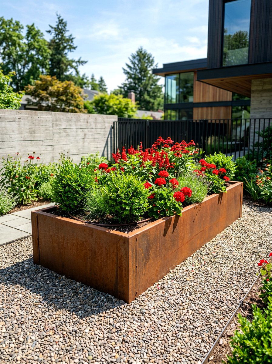 Raised Metal Bed - 30 low maintenance patio garden ideas