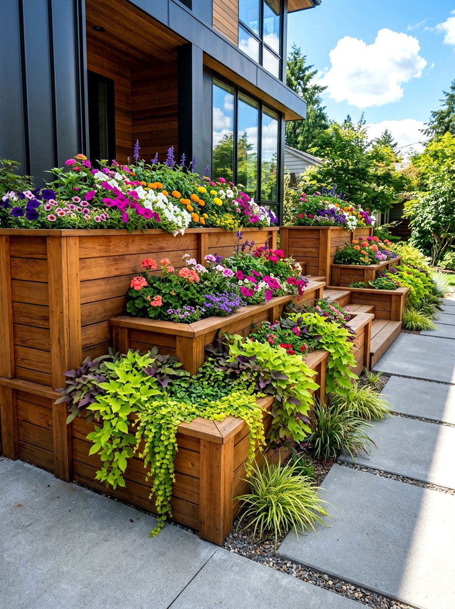 Raised Planter Box - 30 front lawn landscaping ideas
