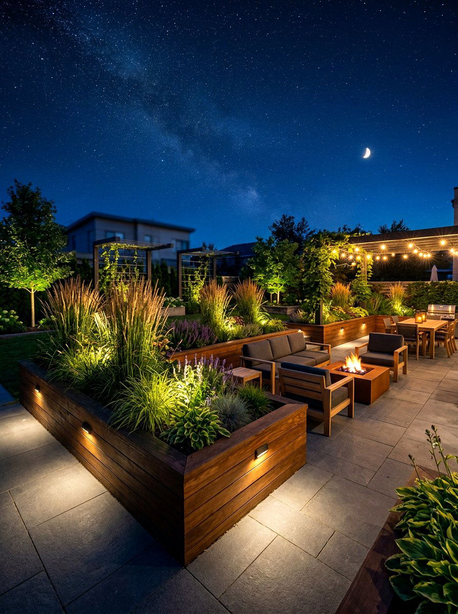 Raised Planter Starlit Patio - 30 starlit patio ideas