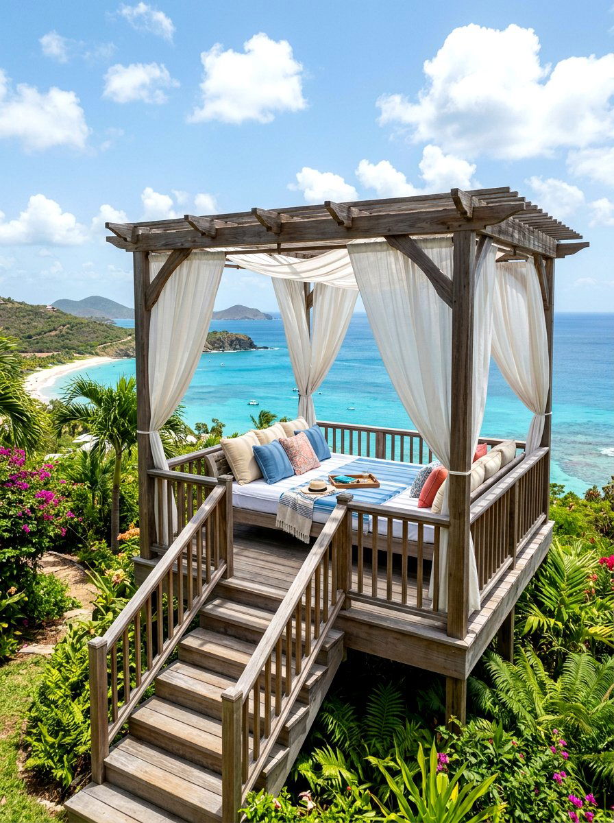 Raised Platform Daybed - 30 built in sunbed patio ideas