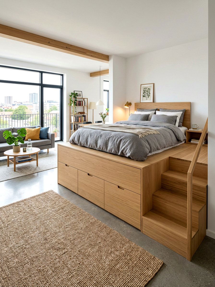 Raised Platform Studio Bed - 30 bed nook studio ideas