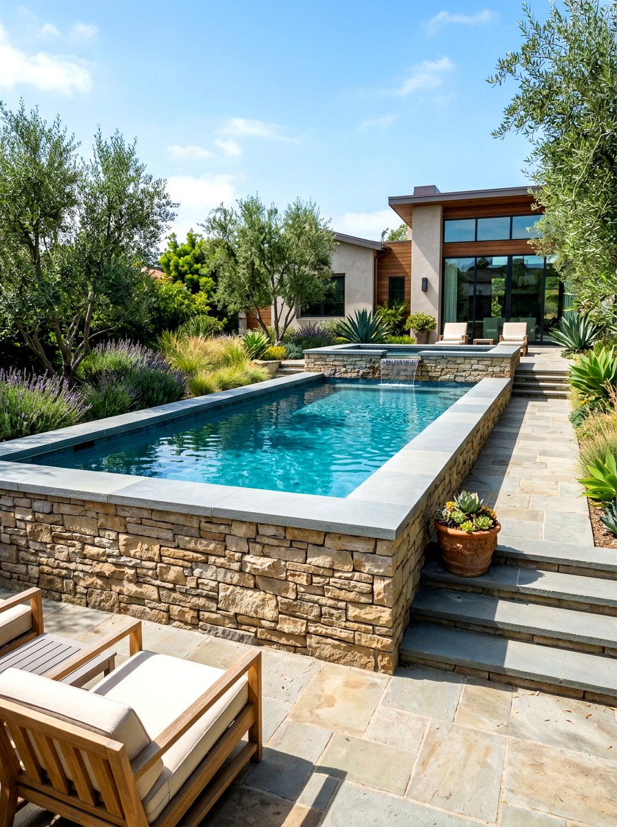 Raised Pool With Stone - 30 pool ideas