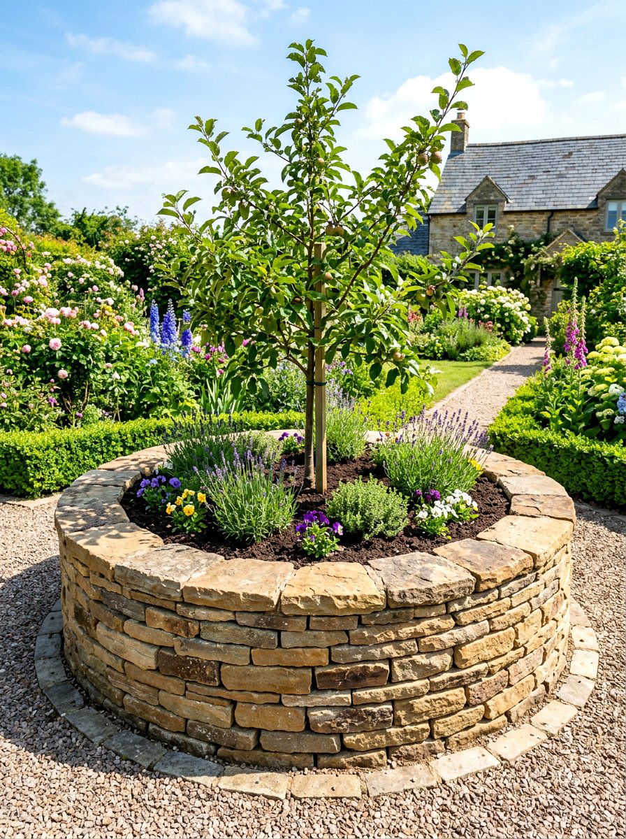 Raised Stone Apple Tree Bed - 30 apple tree border ideas