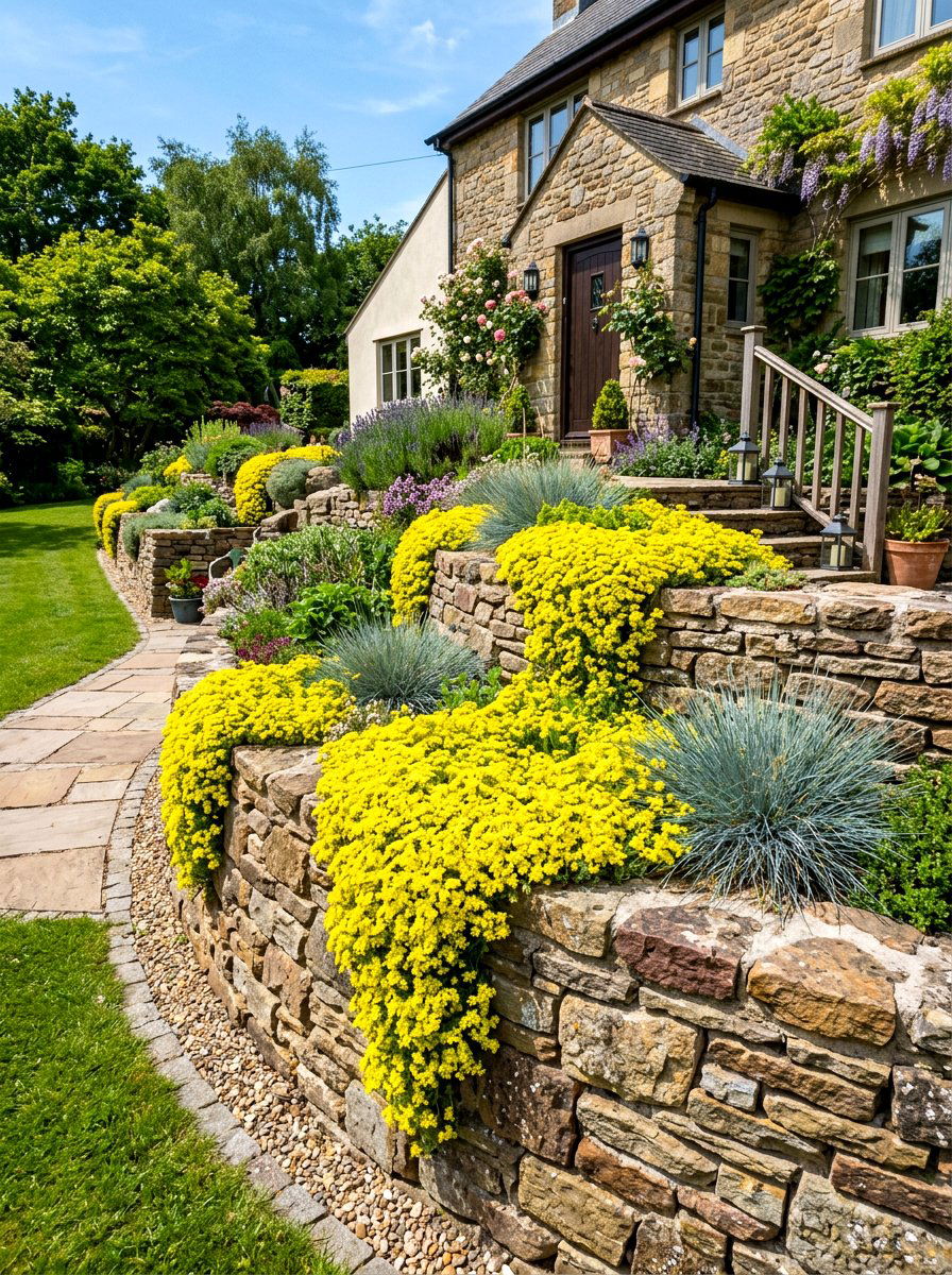 Raised Stone Bed - 30 front yard flower bed ideas