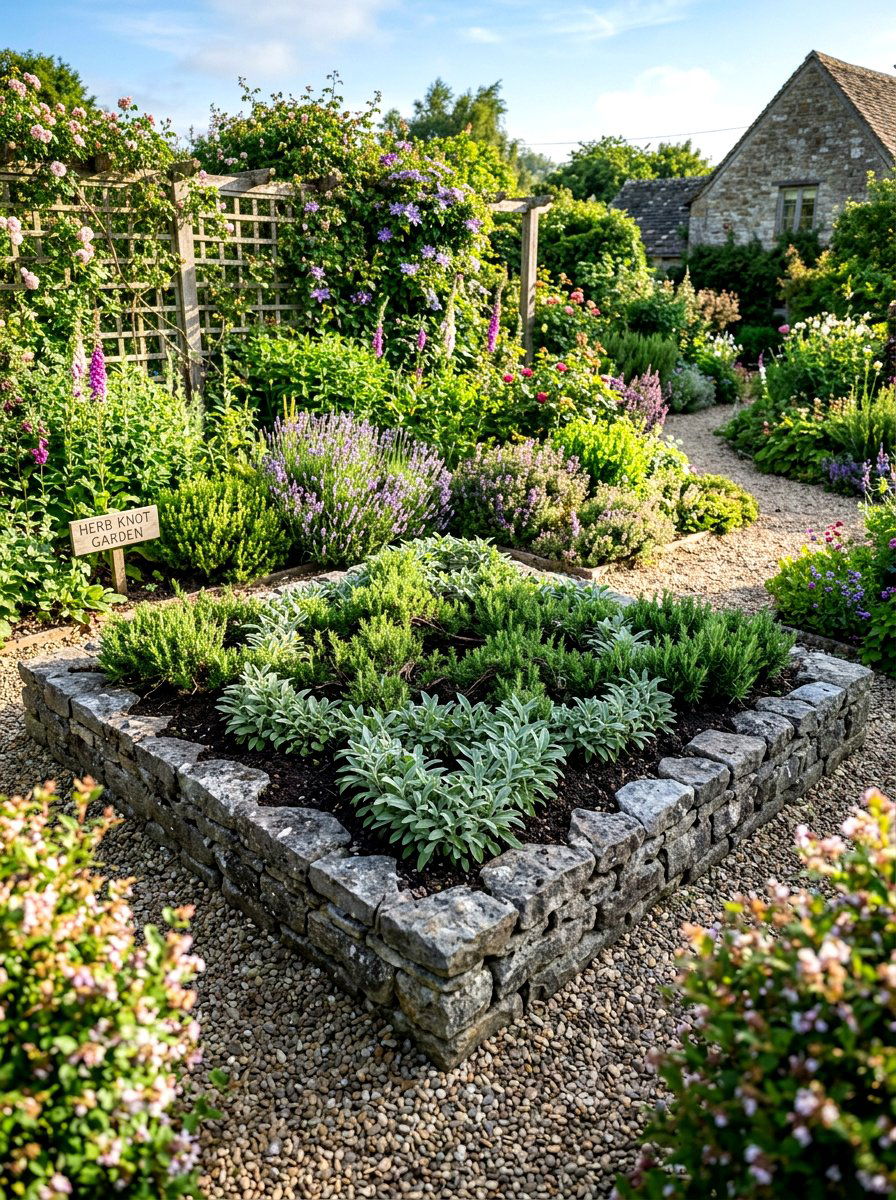 Raised Stone Herb Bed - 30 herb knot garden ideas