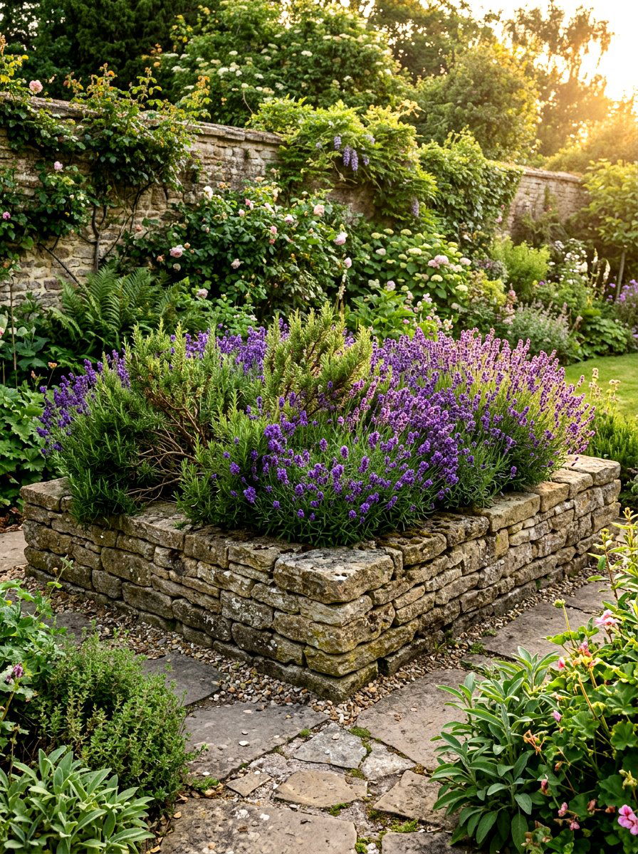 Raised Stone Herb Bed - 30 herb garden corner ideas