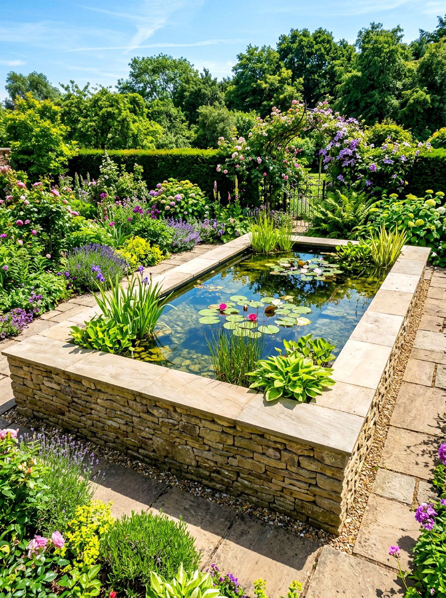 Raised Stone Pond - 30 backyard pond ideas