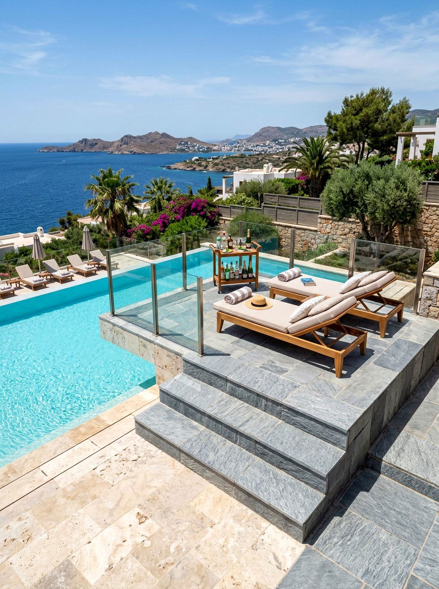 Raised Stone Pool Platform - 30 pool lounge patio ideas