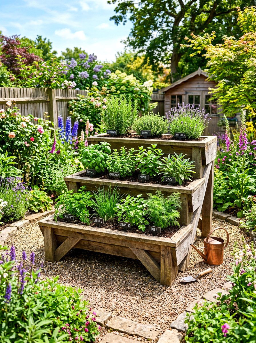 Raised Tiered Herb Bed - 30 tiered herb planter ideas