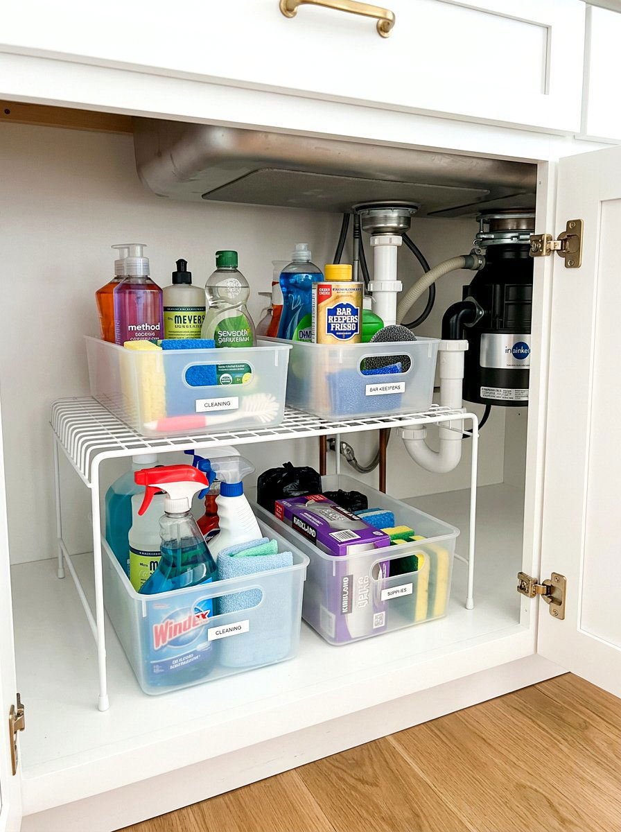 Raised Wire Shelf Partition - 30 under sink kitchen organization ideas