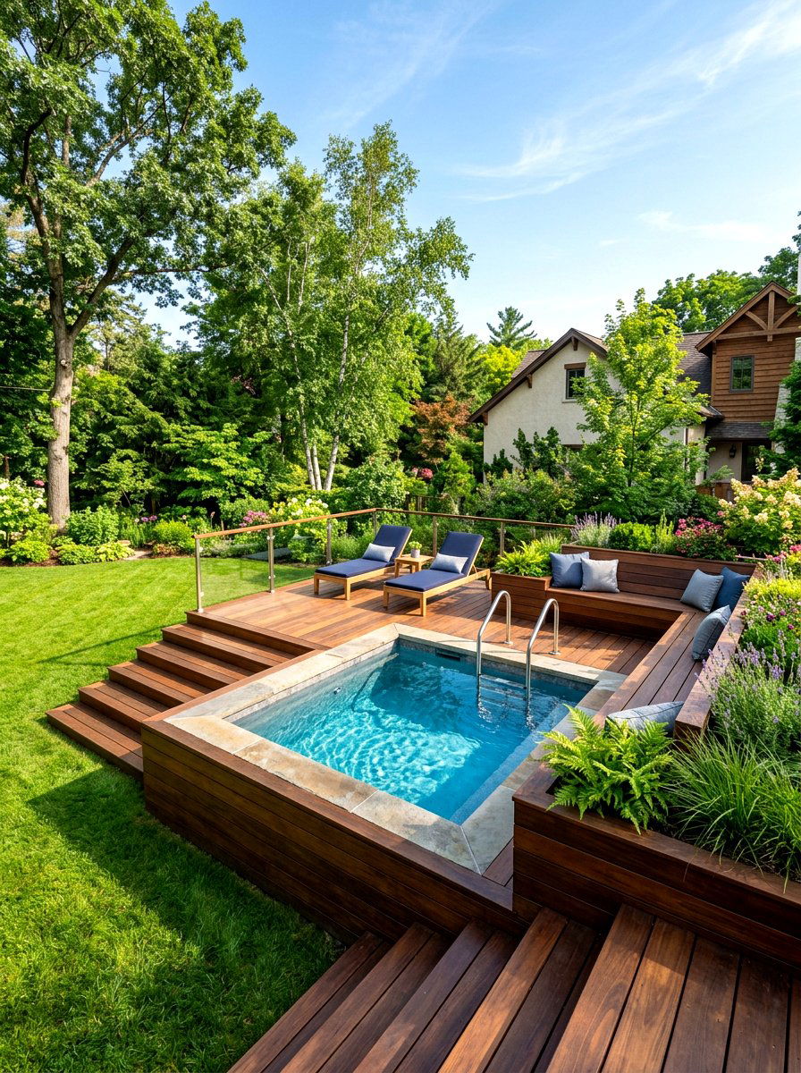 Raised Wood Deck Pool - 30 plunge pool patio ideas