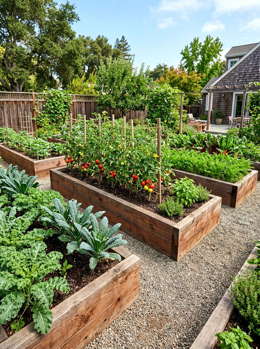 Raised Wood Vegetable Bed - 30 wooden planter ideas