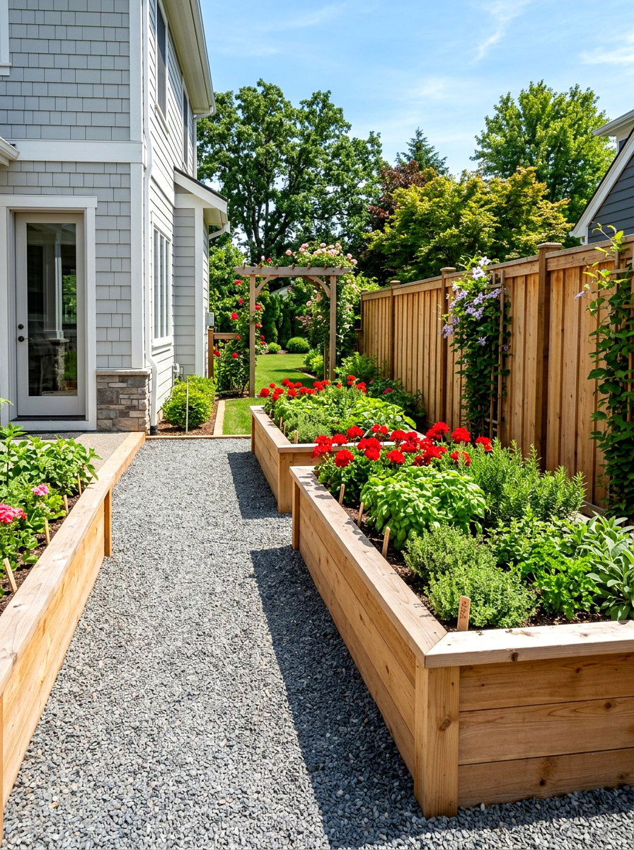 Raised Wooden Bed - 30 side yard flower bed ideas