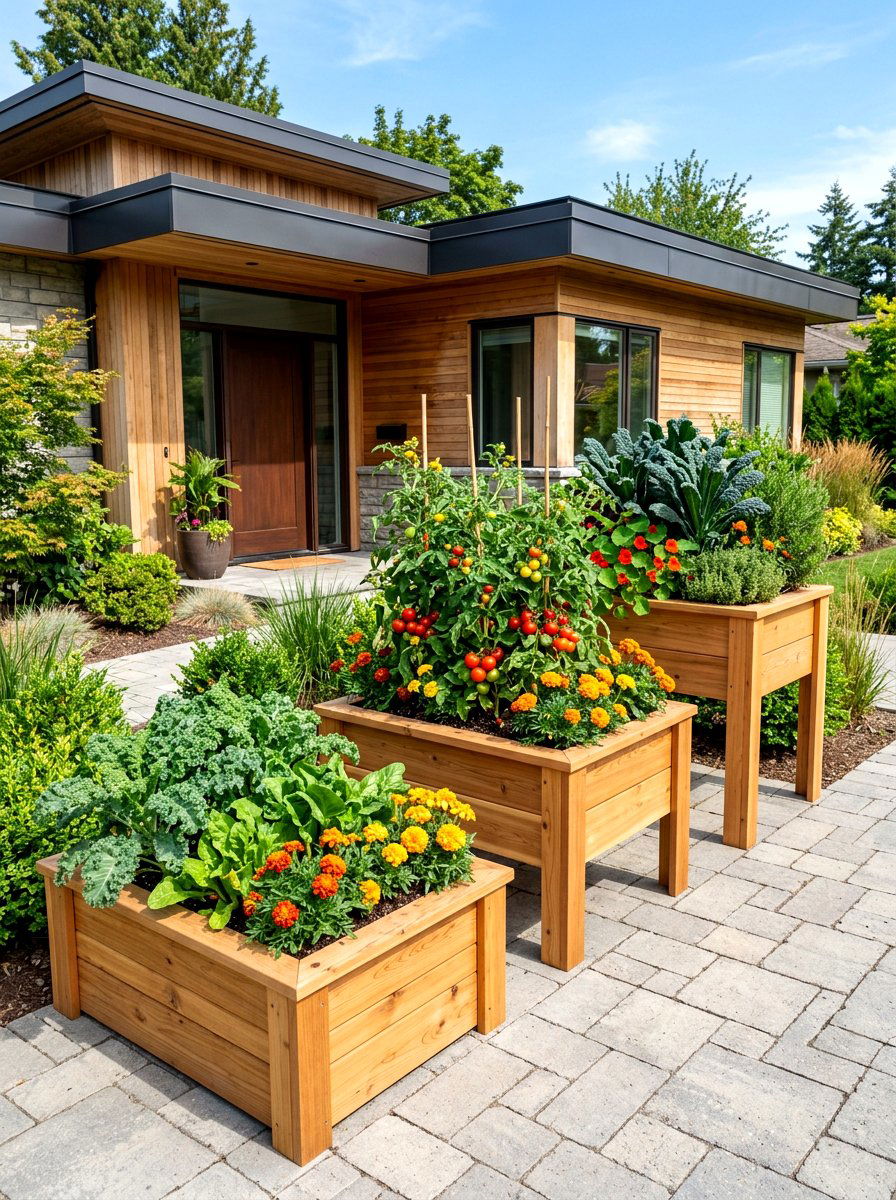 Raised Wooden Bungalow Planter Boxes - 30 bungalow front yard ideas