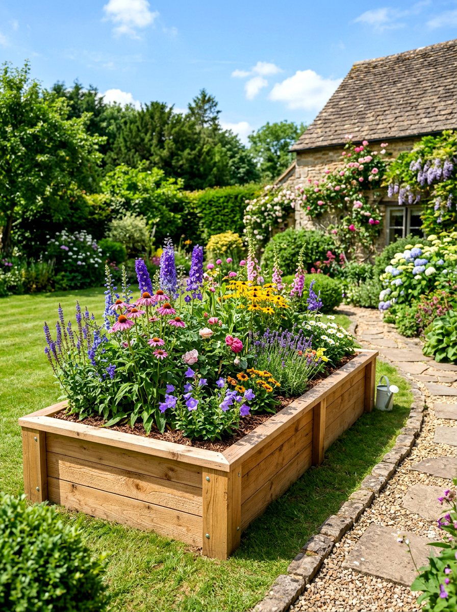 Raised Wooden Garden Bed - 30 cottage flower bed ideas