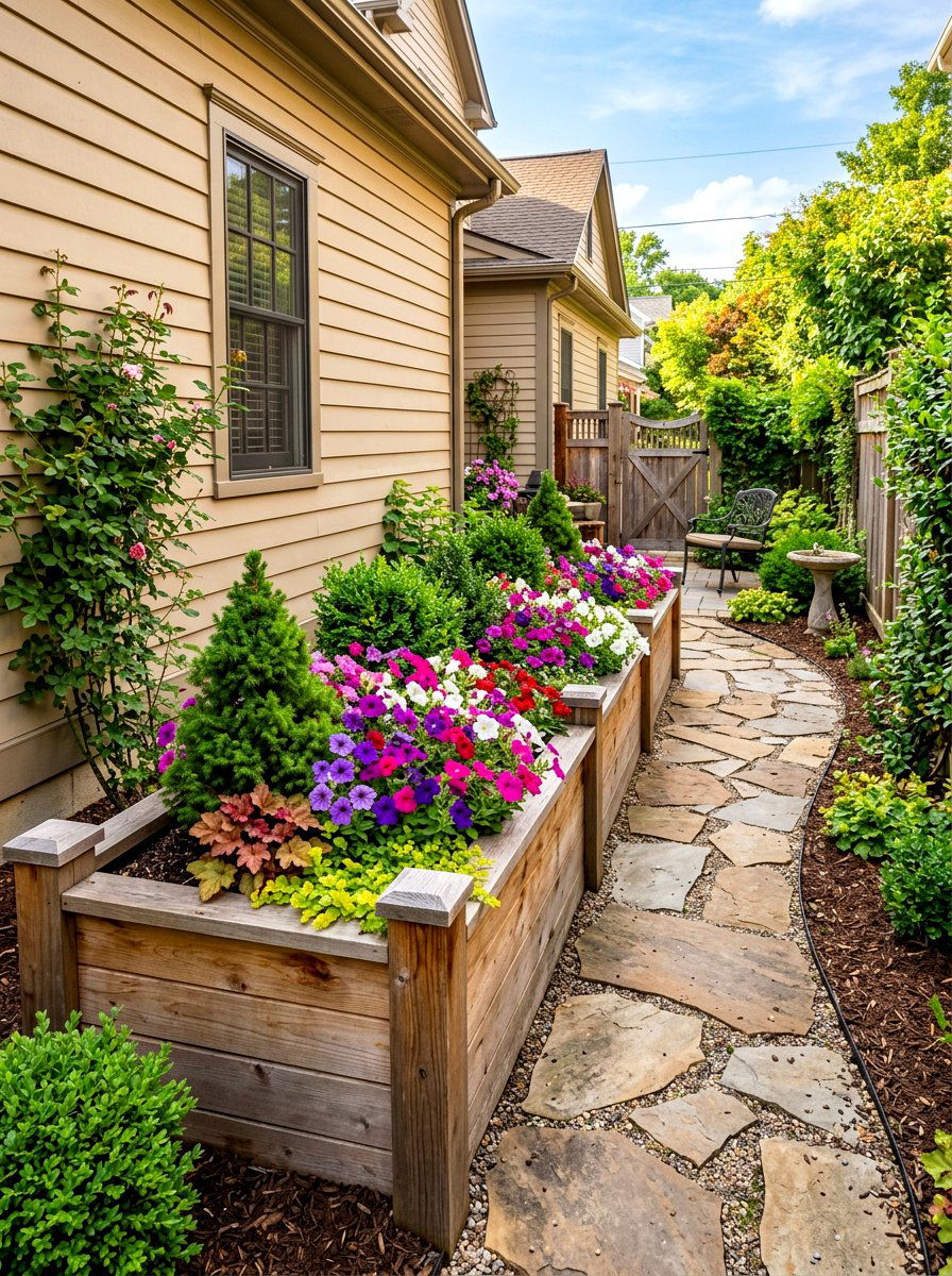Raised Wooden Garden Bed - 30 house side garden border ideas